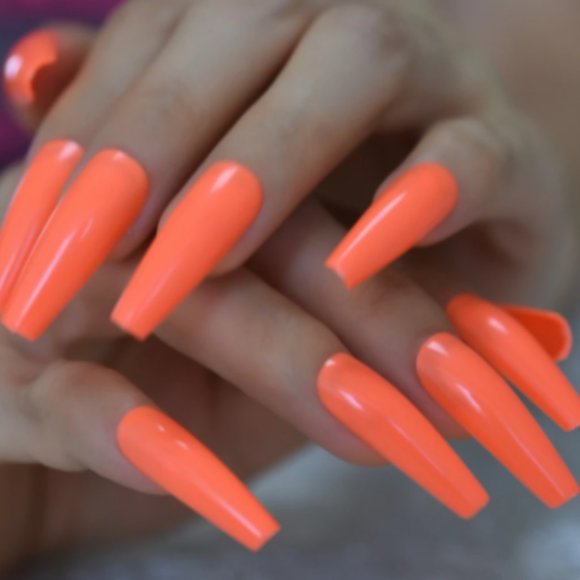 Makeup 24 Extra Long Neon Orange Coffin Nails Press Ons Poshmark